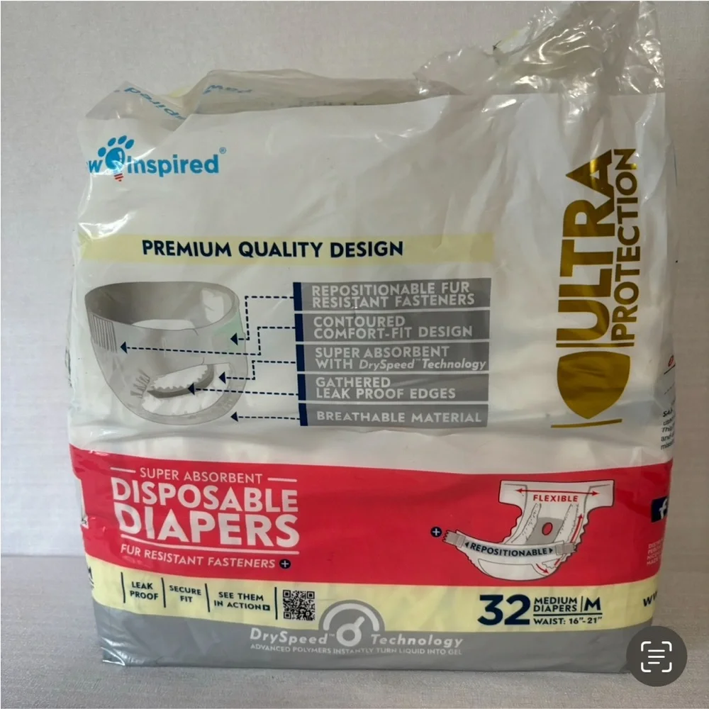 Paw inspired 22 Count Super Absorbent disposable diapers Medium Waist 16-21”